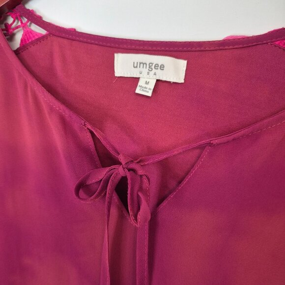 Umgee USA Womens Pink Tie-Dye Drrss W/ Crochet Sleeve Detail Bell Sleeves & Fron - Picture 2 of 8